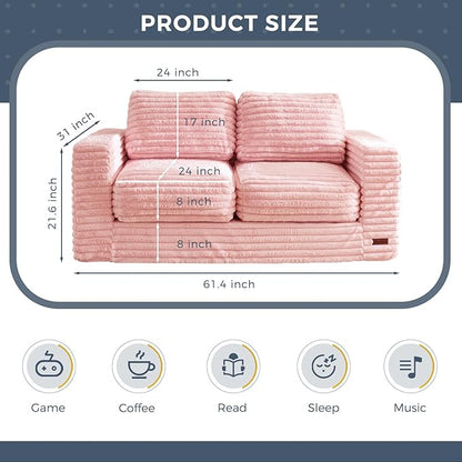 MAXYOYO Bean Bag Chair, Two-seat Bean Bag Sofa with Pillows and Armrests for Adults, Upholstered Loveseat Floor Sofa Couch Fluffy Chair Bean Bag Couch for Bedroom Living Room, Pink