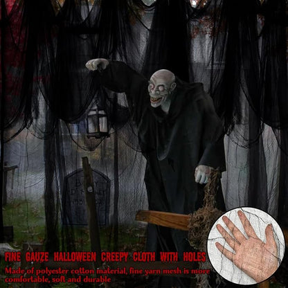 ZeeDix Halloween Black Creepy Cloth 85 x 600in Giant Home Deco Spooky Scary Gauze Cloth for Halloween Party Supplies Haunted Houses Outdoor Yard Wall Doorways Decoration