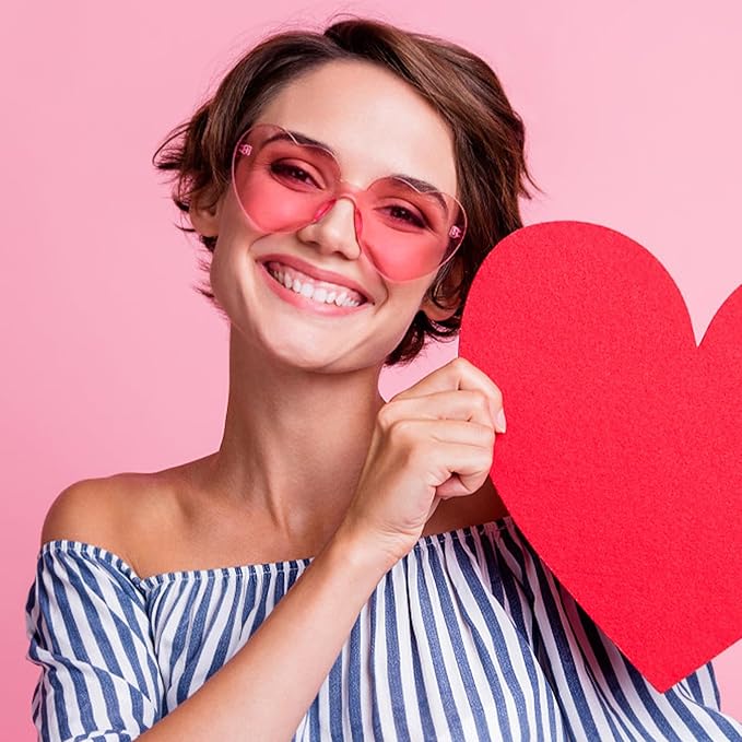 SUNOVELTIES 18 Heart Shape Rimless Sunglasses Transparent Candy Color Party Glasses Colored Eyewear for Women