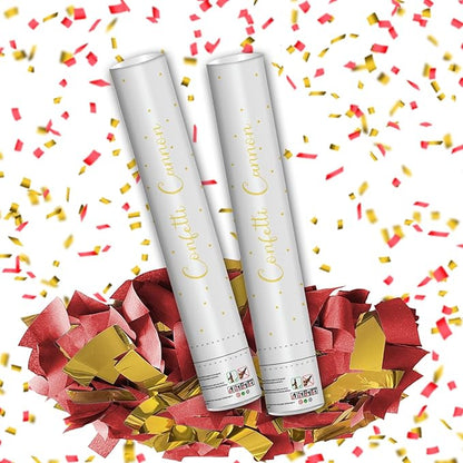 16" Red & Gold Confetti Cannons - Party Poppers for Wedding Birthday Graduation New Year Celebrations - Easy-to-Use - Pack of 2