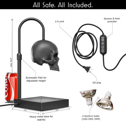 New - Skull Candle Warmer Lamp with Timer and Dimmer *Candles NOT Included – Gothic Candle Lamp Warmer w/Adjustable Height, 2 Light Bulbs – Skull Decor, Halloween Lamps for Spooky Home & Witchy Gifts