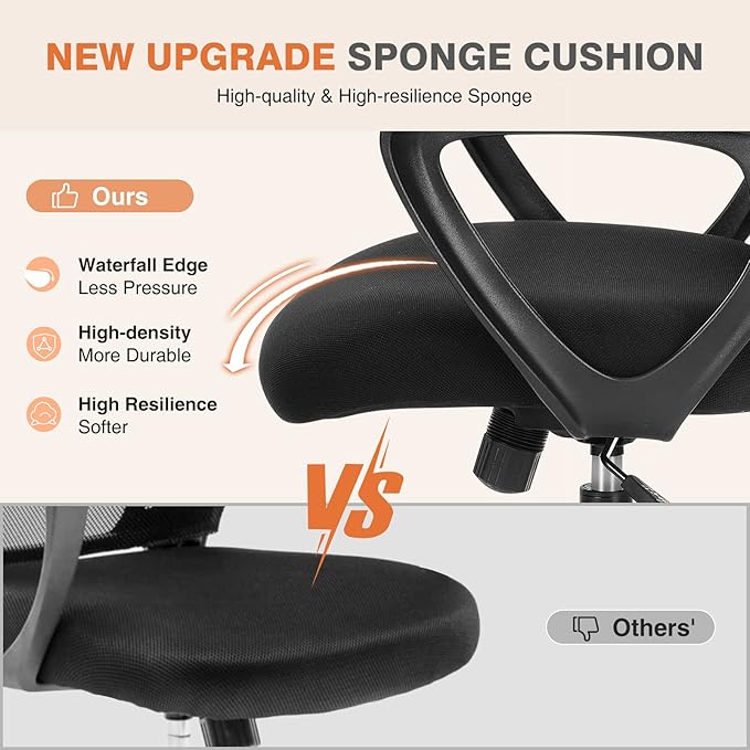 Sweetcrispy Ergonomic Mid-Back Mesh Home Office Desk Chair with Wheels, Lumbar Support, and Comfortable Armrests for Home, Bedroom, Study, Office