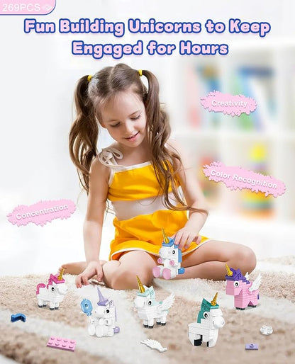 Unicorn Building Blocks Set, 6 PCS Unicorn Toys for Girls, Creative Educational STEM Toys Compatible with Lego, Christmas Birthday Gift Ideas
