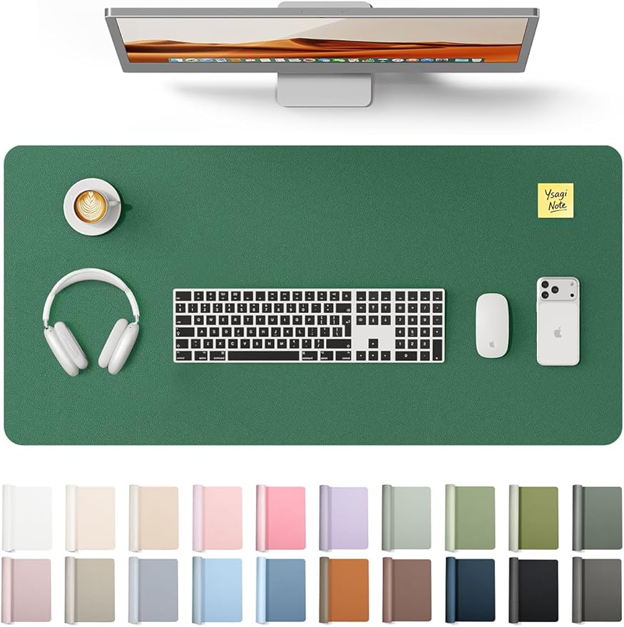 YSAGi Leather Desk Pad Protector, Office Desk Mat, Large Mouse Pad, Non-Slip PU Leather Desk Blotter, Laptop Desk Pad, Waterproof Desk Writing Pad for Office and Home (Jade Green, 35.4" x 17")