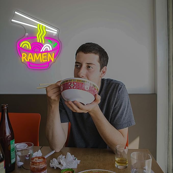 Lucunstar Ramen Neon Sign Colorful Neon Signs Noodle LED Sign for Wall Decor Pink Neon Lights for Party Neon Light Sign for Fast Food Kitchen Restaurants Bar Ramen LED Light Sign