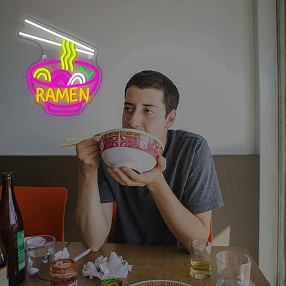Lucunstar Ramen Neon Sign Colorful Neon Signs Noodle LED Sign for Wall Decor Pink Neon Lights for Party Neon Light Sign for Fast Food Kitchen Restaurants Bar Ramen LED Light Sign