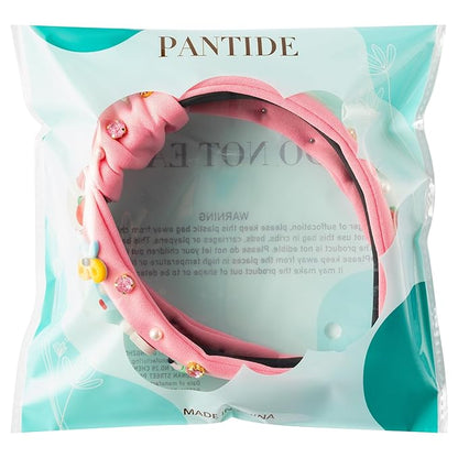 PANTIDE Teacher Jeweled Knotted Headband - Christmas Gift Apple Pencil Rhinestone Pearl Embellished Headband Wide Top Knot Hair Accessories Teacher Appreciation Birthday for Women Girls (Pink)