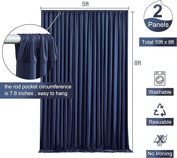 Navy Blue Backdrop Curtain for Parties Wrinkle Free Photo Curtains Backdrop Drapes Fabric Decoration for Wedding Birthday Party Baby Shower 5ft x 8ft,2 Panels