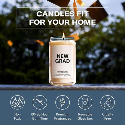 Homesick Scented Candles for Home (New Grad) - 13.75 oz Long-Lasting Soy Wax Jar Candle for Women & Men for All Occasions, 60-80 Hours Burn Time - Notes of Jasmine, Rosemary, Gardenia & Vanilla