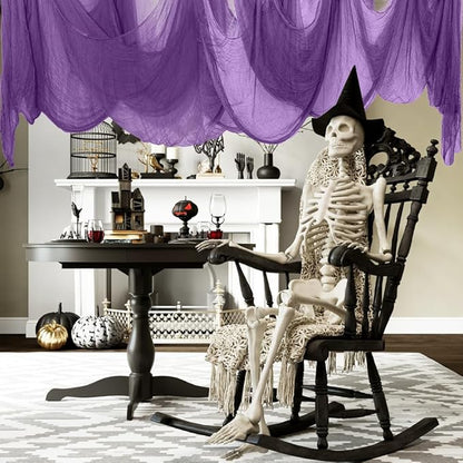 400" x 85" Halloween Creepy Cloth Decoration,Large Purple Spooky Fabric Cloth Scary Gauze Cheesecloth for Haunted House Halloween Party Yard Wall Indoor Outdoor Decor