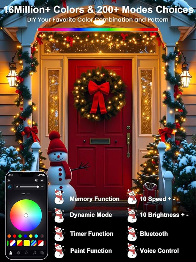 Smart Color Changing Christmas Lights with Remote & App Control, 66 FT 200 LED RGB String Lights with Timer, Music Sync Multiple Modes Twinkle Christmas Tree Light Waterproof Indoor Outdoor Xmas Decor