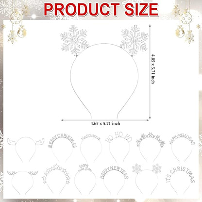 Yunlly 12 Pcs Christmas Headbands Set Rhinestone Xmas Headbands Cute Reindeer Antler Snowflake Star Headpiece Christmas Happy New Year Holiday Party Accessories for Women Girls