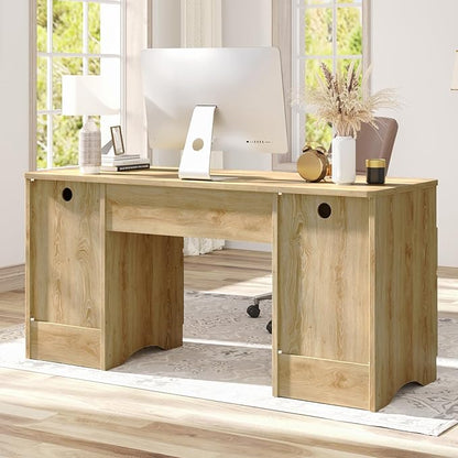 Bestier Computer Desk with Keyboard Tray, 59 inch Office Desk with 4 Drawers, Modern Home Office Desk with File Drawer (Natual Oak, 59" W with Double-Sided Drawers)