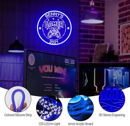 Personalized Game Room Neon Sign Custom Name Gamer Neon Light Wall Decor 3D Art Dimmable LED Game Controller Signs Light Gamer Gift for Men Teen Gaming Room Man Cave Bedroom Decor