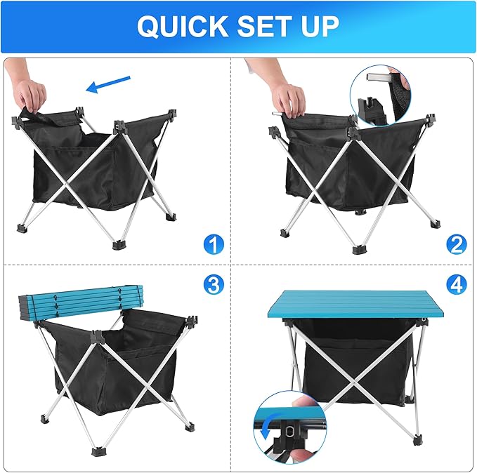 Grope Portable Camping Table Ultralight Aluminum Camp Table with Storage Bag,Beach Table for Sand with Carrying Bag,Prefect for Outdoor,Picnic,BBQ,Cooking,Festival (Blue with Storage Bag-M)