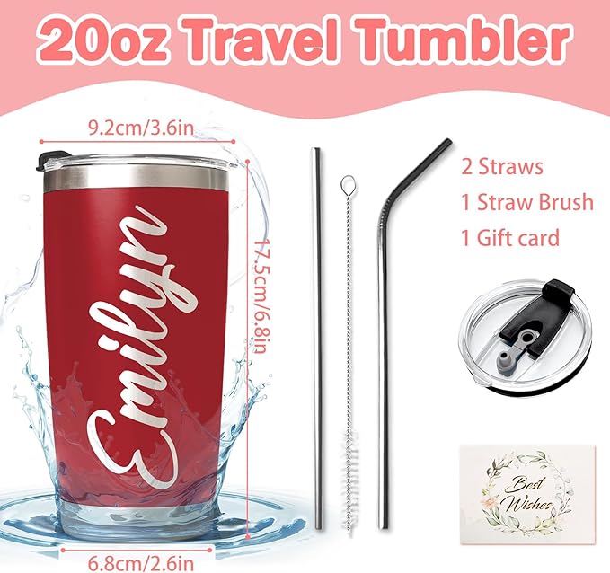 Custom Tumbler Personalized Coffee Tumbler Laser Engrave with Name 12 Designs Double Wall Insulated 20 oz Travel Cup Personalized Gifts for Birthday Christmas Anniversary for Men Women