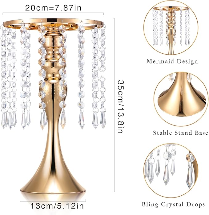 Unittype 20 Pcs Wedding Centerpieces for Tables 13 Inch Tall, Crystal Flower Stand Floral Vases for Tabletop Flower Arrangement Stand Valentines Gift Baptism Christmas Party Decor (Gold)