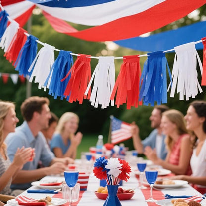 We Moment Blue Red and White Tissue Paper Tassels Party Tassel Garland Banner for Party Decorations, DIY Kits,15PCS