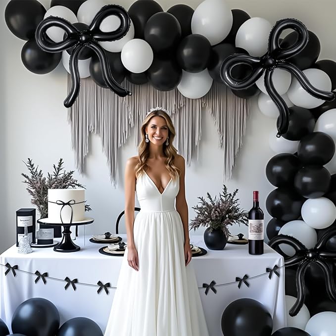 6Pcs Black Bow Balloons Bow Birthday Decorations Bow Theme Birthday Party Decor for Bridal Shower Baby Shower Engagement Bachelorette Party Decorations 26 x 24 Inch
