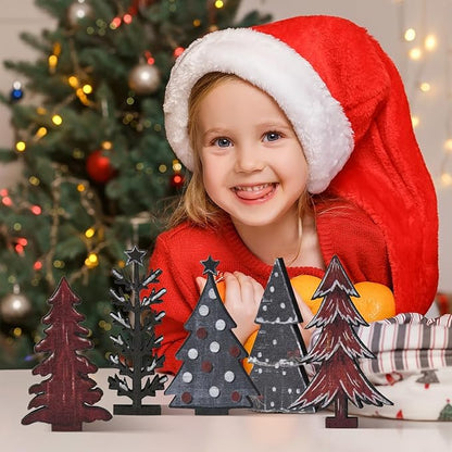 Smile 5 Pcs Wooden Blocks Christmas Trees Signs, Snow Tiered Tray Decorations, for Home Table Shelf.