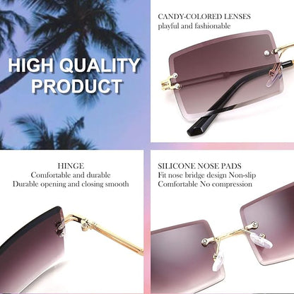 FEISEDY Vintage Rimless Sunglasses Rectangle Frameless Candy Color Glasses Women Men B2642