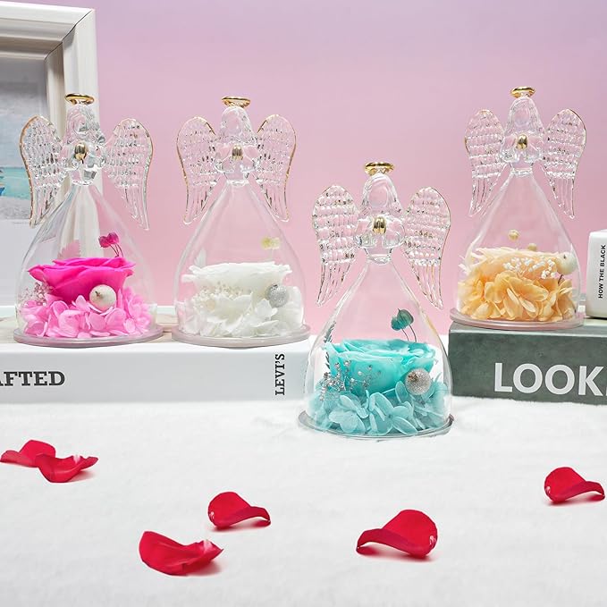 Miofula Preserved Flower Rose Birthday Gifts for Mom, Angel Figurines with Forever Real Rose Gifts for Her Mom Grandma, Angels Gifts for Mothers Day Christmas Anniversary Thanksgiving Birthday Gifts