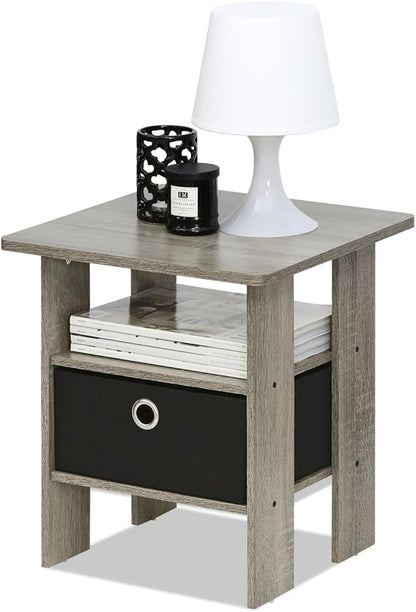 Furinno ANDREY Side Table, End Table, Night Stand with Open Shelves and Storage Bin, Bedside Table, for Living Room, Bedroom, French Oak