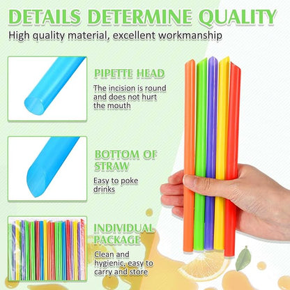 Tessco for you 600 Pcs 6 Inch Jumbo Smoothie Straws Bulk Large Plastic Disposable Bubble Tea Straws Wide-Mouthed Individually Wrapped for Tall Homemade Milkshakes Drinking (Classic Color)