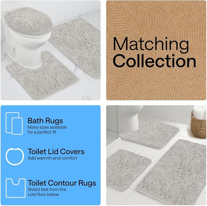 GORILLA GRIP Bathroom Rug Sets, Soft Chenille 2 Piece Area Rugs Set, Toilet Base Mat and 30x20 Carpet, Absorbent Microfiber Washable Mats Dry Quickly, Home Décor and Bath Room Accessories, Light Gray
