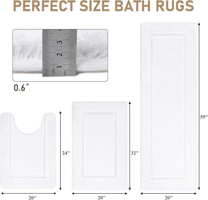 Pauwer Bathroom Rug Sets - 3 Piece Shower Mats with U-Shaped Contour Toilet Mat, Absorbent Microfiber Plush Bath Mats, Non Slip, Machine Washable Shaggy Floor Mats