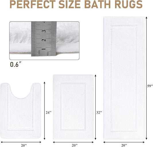 Pauwer Bathroom Rug Sets - 3 Piece Shower Mats with U-Shaped Contour Toilet Mat, Absorbent Microfiber Plush Bath Mats, Non Slip, Machine Washable Shaggy Floor Mats