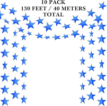 Patelai Glitter Star Garland Banner Christmas Decor 130 Feet Star Hanging Bunting Banner Twinkle Backdrop for Homecoming Classroom Wedding Birthday Halloween Party Supplies(Royal Blue)