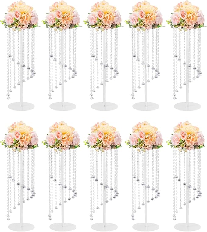 10 Pcs Crystal Flower Stand 23.6in Height Wedding Centerpieces for Table Clear Tall Floral Vases with Thickened Acrylic for Wedding, Birthday, Party, and Dessert Table Decoration