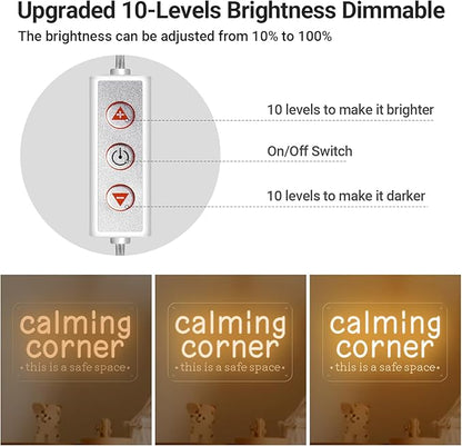 Calming Corner Neon Sign for Classroom Decor Warm White, Dimmable Calm Down Corner Led Light Sign for Kids Room Classroom Library School Therapy Office, Gifts USB Powered for Home Preschool 12"X7.6"