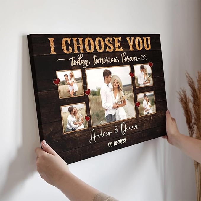 Dem Canvas Personalized Canvas Prints, Custom Photo And Name, I Choose You Forever, Wedding Gifts For Couple Anniversary Valentines Canvas (36x24)