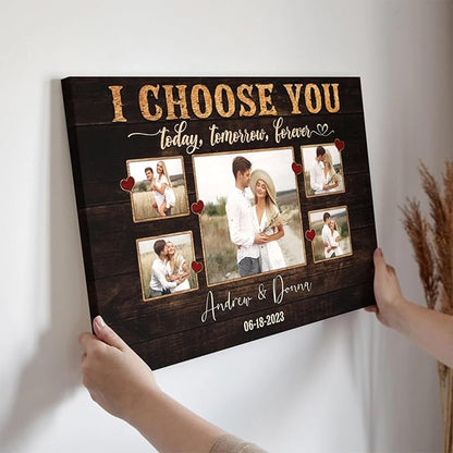 Dem Canvas Personalized Canvas Prints, Custom Photo And Name, I Choose You Forever, Wedding Gifts For Couple Anniversary Valentines Canvas (36x24)