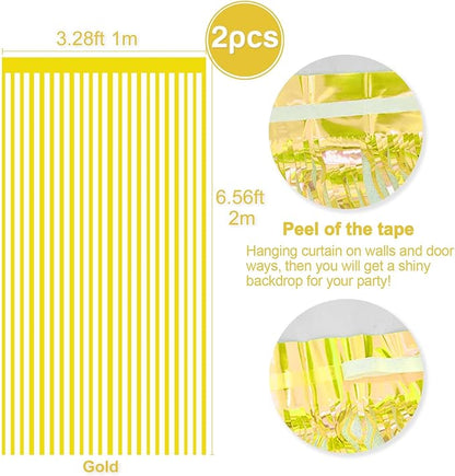 Metallic Gold Tinsel Foil Fringe Curtains Backdrop, 2 Pcs 3.28 ft x 6.56 ft Streamers for Birthday Wedding Engagement Bachelorette Party Photo Booth Bridal Shower Baby Shower Gold Decorations Supplies