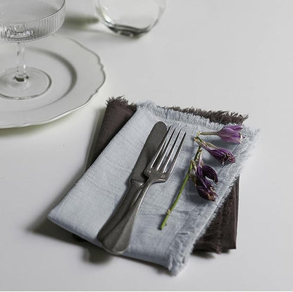 Handmade Cloth Napkins 100% Cotton Napkins with Fringe，Delicate Handmade Cloth Napkins for Dinners, Parties, Weddings and More，18 x 18 Inch Set of 4 - Light Grey