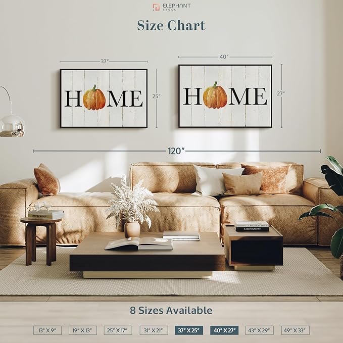 Elephant Stock Home Pumpkin Wall Art - Horizontal Floating Framed Canvas - 1-Piece Living Room Wall Decor - Rural Watercolor Canvas Print - Beige and Black Decor for Wall - by Carol Robinson - 40" X 27"