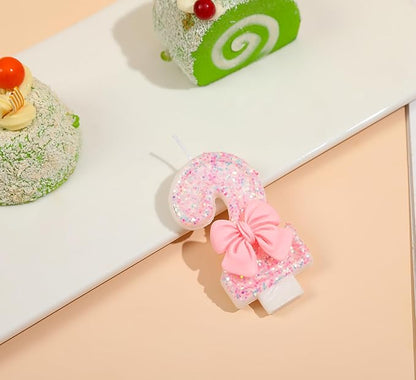 Number 20 Candle Pink Sequins and Bowtie 20th Cake Topper, 20 Birthday Candle for Girls Pastel Sweet Theme Birthday Party or Adults Milestone Age Decoration