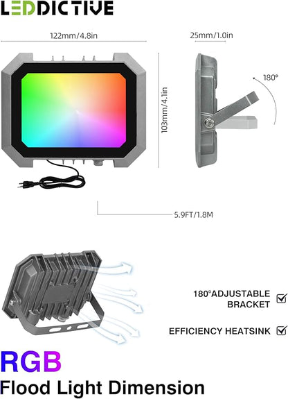 4 Pack RGB LED Flood Light 30W, 300W Equivalent 3000 LM Outdoor Landscape Flood Lights with 4 Remote, IP66 Waterproof Outdoor Light for Christmas Party Stage Uplight Wall Wash