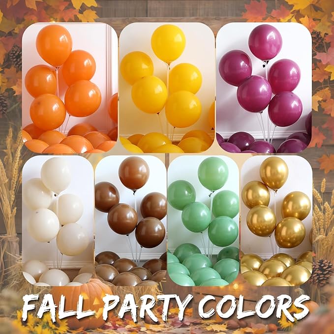 Fall Harvest Thanksgiving Balloon Arch Kit,144Pcs Burnt Orange Yellow Sage Green Brown Balloon Garland with Maple Leaves,Acorn,Pumpkin,Sunflower Foil Balloons for Friendsgiving Autumn Party Decoration
