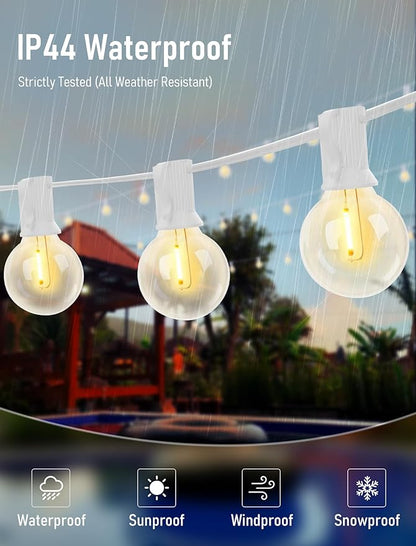 25Ft LED Outdoor String Lights, G40 Globe Patio String Lights Waterproof with 27 Shatterproof Bulbs, Hanging Outdoor Christmas Decorations Lights for Backyard Garden Bistro Wedding Party Decor, White