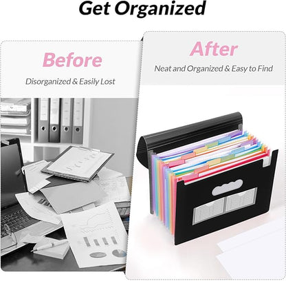 SKYDUE Accordion File Organizer, Expanding File Folder with 13 Pockets, Portable Document Paper Bill Receipt Organizer, School Office Supplies, Letter A4 Size Black