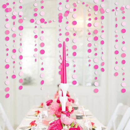 Hot Pink Party Decorations Circle Dots Garland Rose Pink White Hanging Paper Polka Dots Streamer for Birthday Bachelorette Engagement Wedding Baby Bridal Shower Anniversary Minnie Theme Party Supplies