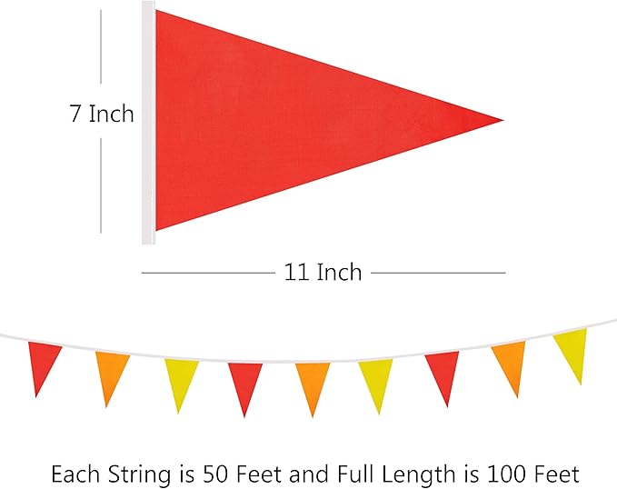 100 Ft Red Orange Yellow Pennant Banner Flag, 60 Pcs String Hanging DIY Bunting Flags for Party, School, Wedding, Carnival, Celebrations, Outdoor and Indoor Decorations (Red Orange Yellow)