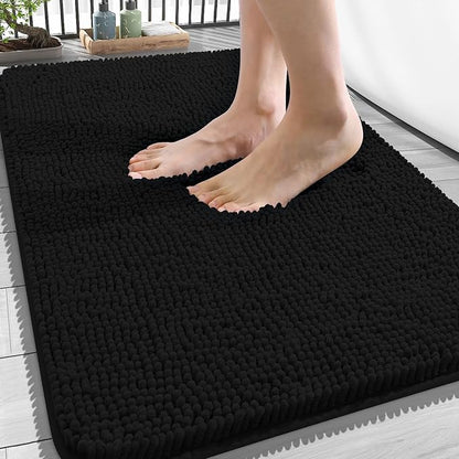 OLANLY Bathroom Rugs 34x21, Extra Soft Absorbent Chenille Bath Rugs, Rubber Backing Quick Dry, Machine Washable Bath Mats for Bathroom Floor, Tub and Shower, Home Decor Accessories, Black