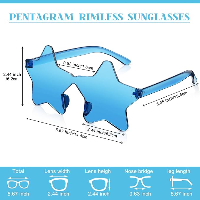 Cindeer 40 Pairs Rimless Star Shape Sunglasses Colorful Transparent Sunglasses Pentagram Glasses for Party