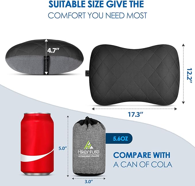 Hikenture Camping Pillow with Removable Cover - Ultralight Inflatable Pillow for Neck Lumbar Support - Upgrade Backpacking Pillow - Washable Travel Air Pillows for Camping, Hiking, Backpacking