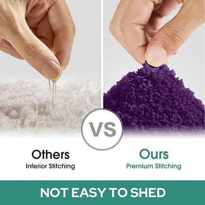 HOMEIDEAS Bathroom Rugs Sets 3 Piece, Super Soft and Absorbent Non Slip Microfiber Toilet Bath Mat with U-Shaped (Purple)